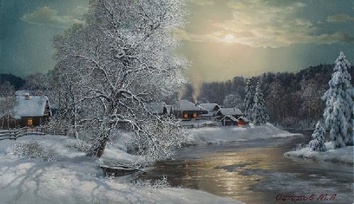 Зимняя ночь, репродукция картины М.А.Сатарова