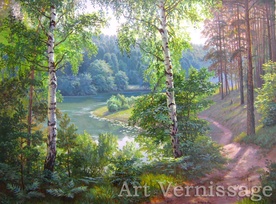 Речка в лесу картина В.В.Потапова
