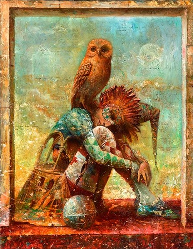 Клоун с двумя птицами картина С.Н.Лукьянова
