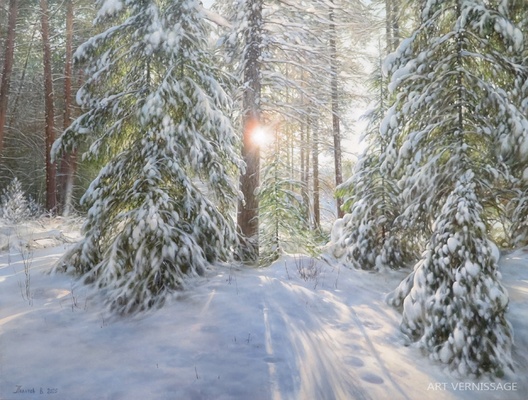 В заснеженном лесу - картина В.Н.Палачева, пейзаж маслом
