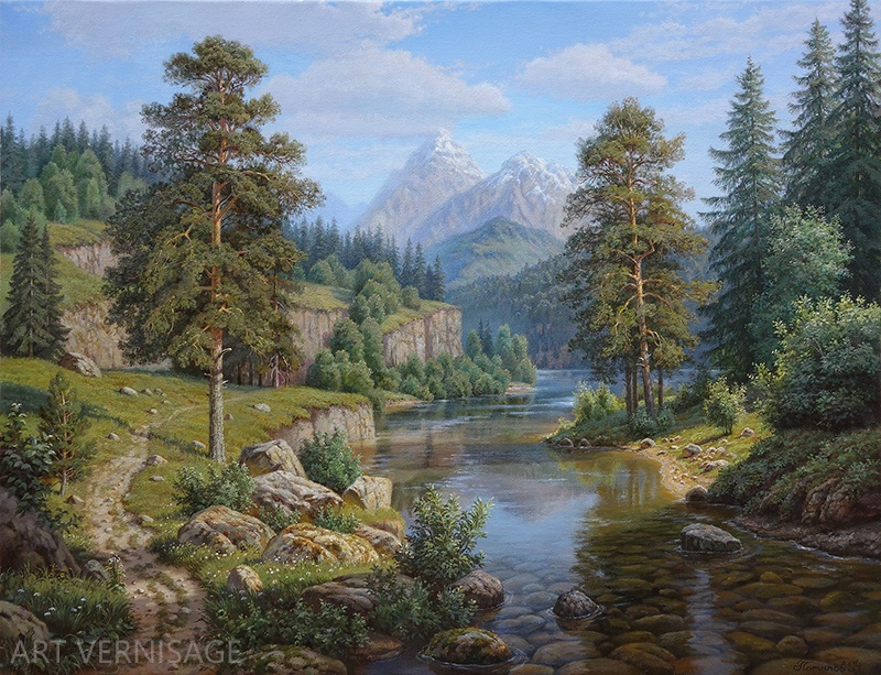 Горная река - картина В.В.Потапова
