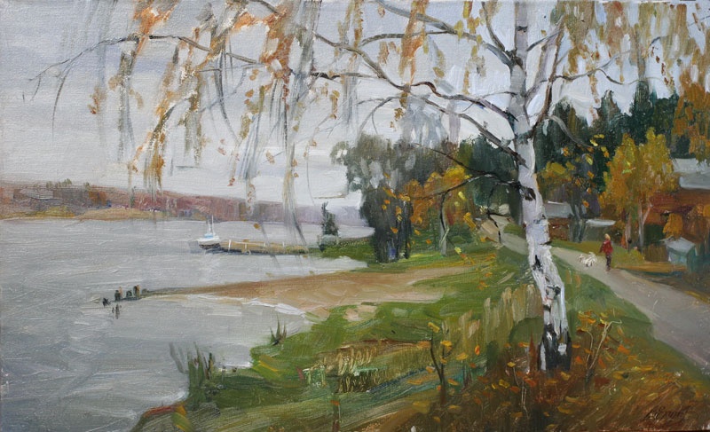Осенний берег. Волга. Картина В.Ю.Екимова