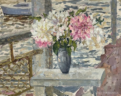 Пионы на дебаркадере - картина И.В.Козловой-Кузнецовой, натюрморт