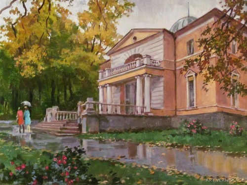 Усадьба Братцево, дождь - картина В.А.Лаповка
