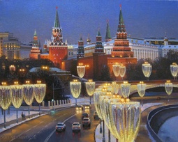 Огни ночной Москвы - картина М.В.Ланчака, пейзажи Москвы