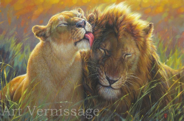 Львы - картина Евгения Медведкина