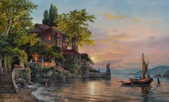 Закат на озере Комо - картина М.А.Сатарова