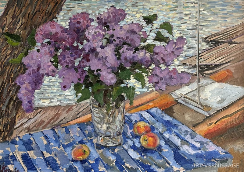 Сирень у берега - картина И.В.Козловой-Кузнецовой, натюрморт