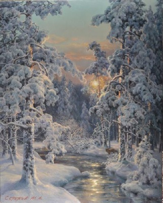 Заснеженный лес - репродукция картины М.А.Сатарова