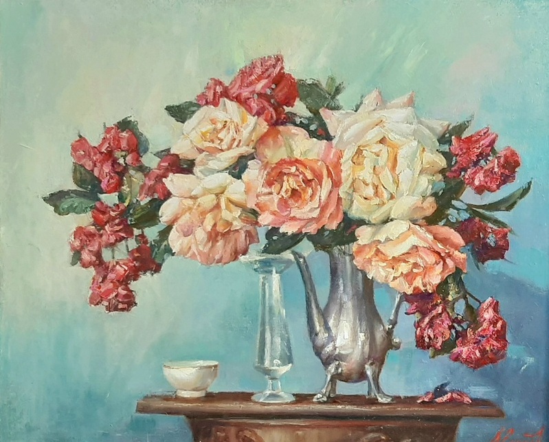 Розы на столе - картина В.Ю.Екимова