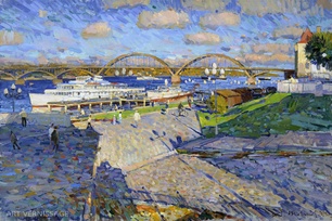 Рыбинск, причалы - картина А.В.Шевелева, импрессионизм