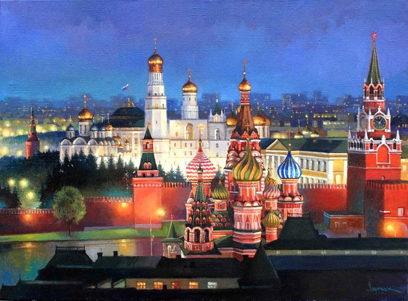 Московский кремль ночью картина М.В.Ланчака