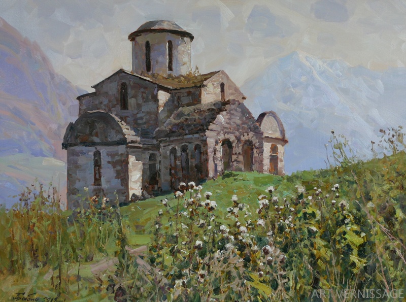 Сентинский храм в Тебердинском ущелье - картина А.И.Бабича