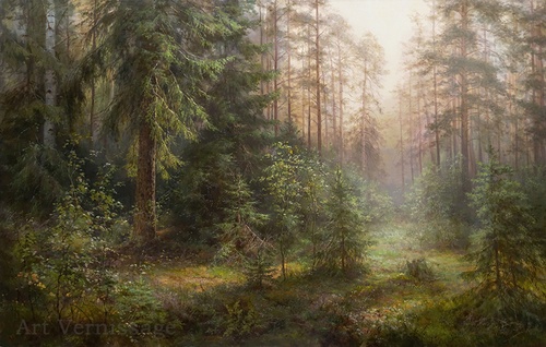 Утро в лесу - пейзаж В.Г.Зайцева