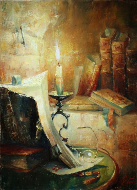 Книги в нише картина В.Ю.Екимова