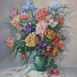Цветы в зеленой вазе картина В.Ю.Екимова