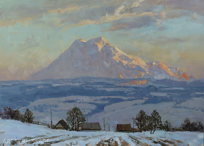 Эльбрус, зимний вечер - картина А.И.Бабича