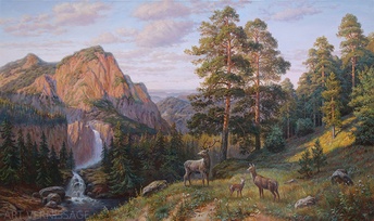 Пейзаж с оленями - картина В.В.Потапова