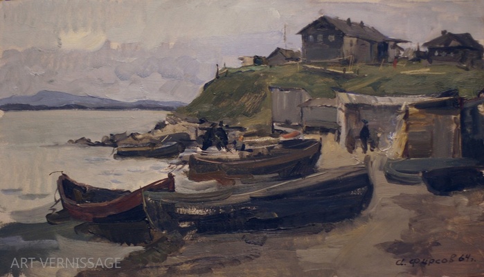 Пейзаж с рыбацкими лодками - картина А.П.Фирсова