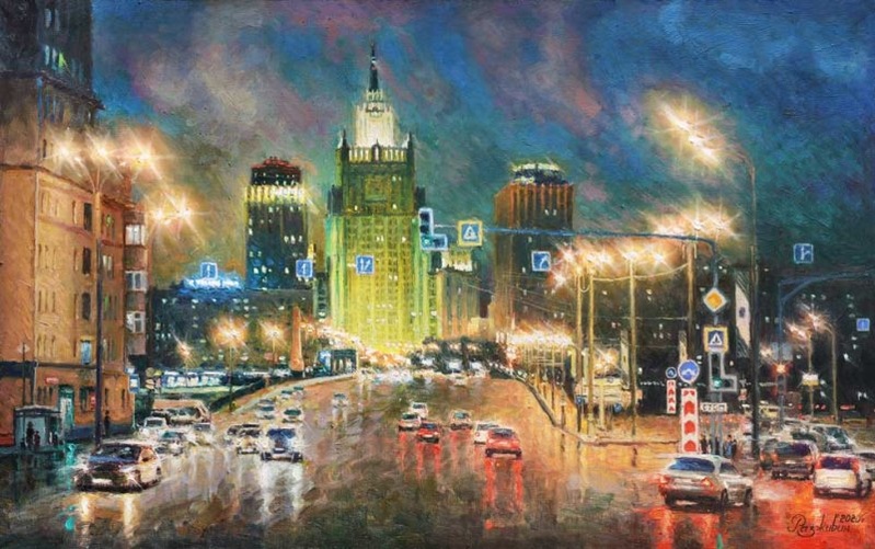 Огни ночной Москвы, МИД - картина И.В.Разживина