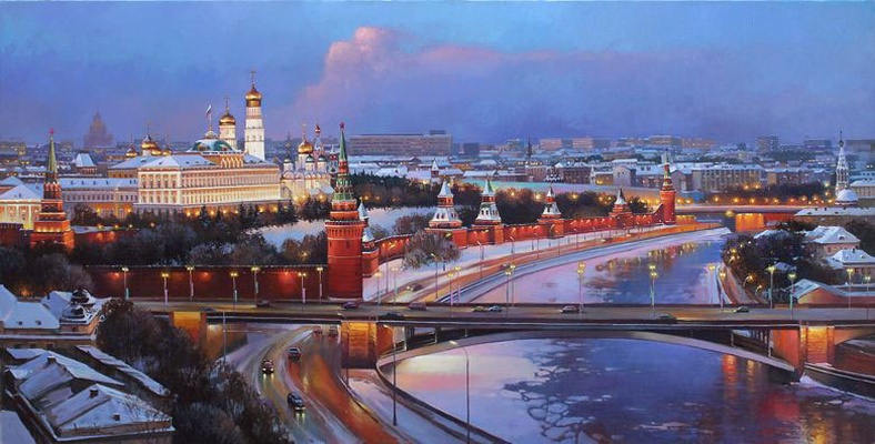 Панорама ночной Москвы картина М.В.Ланчака