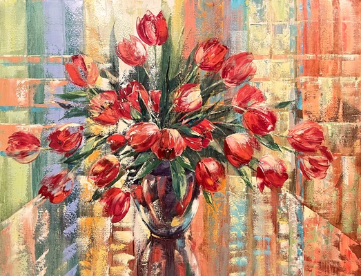 Март, тюльпаны - картина М.Н.Жгивалевой