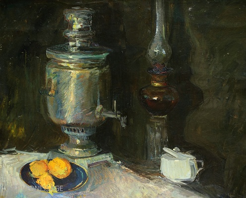 Натюрморт с керосиновой лампой - картина Ю.П.Лежникова