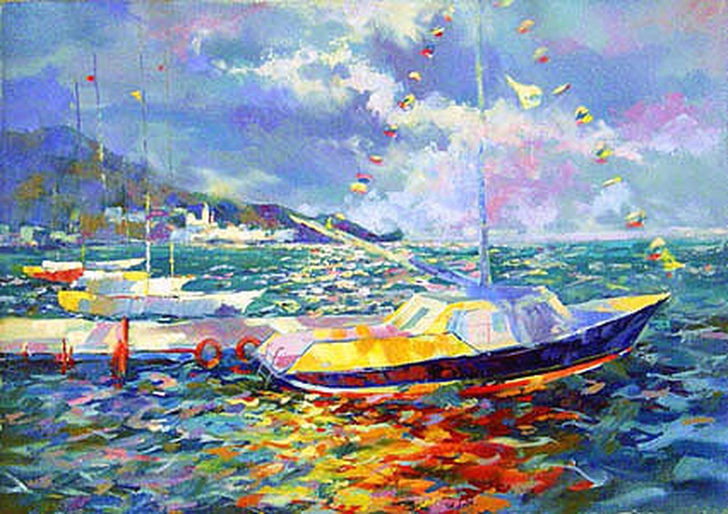 Яхты на закате - картина И.П.Миргорода