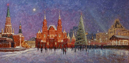 Москва новогодняя картина художника И.В.Разживина