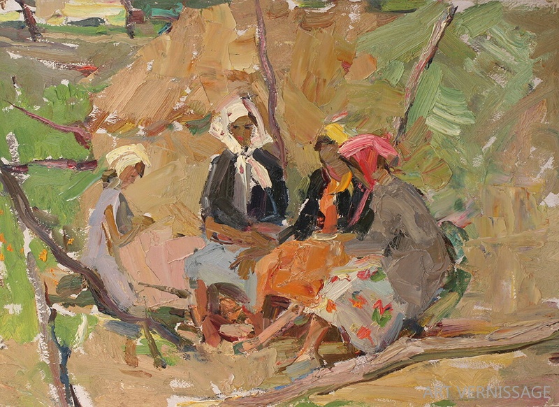 Четыре женщины у стога - картина Ю.П.Лежникова