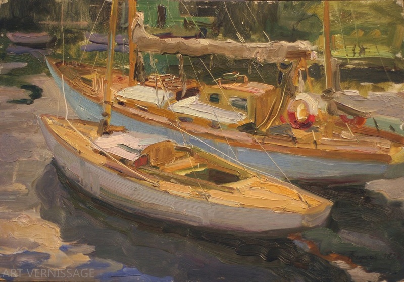 Две яхты у причала - картина А.П.Фирсова