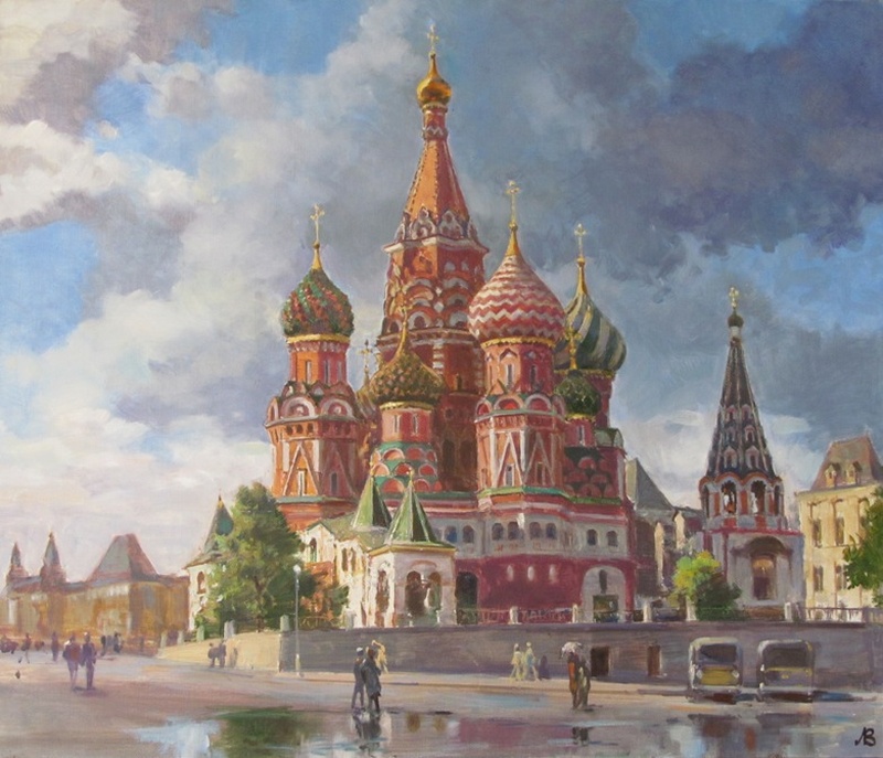 Собор Василия Блаженного после дождя - картина В.А.Лаповка