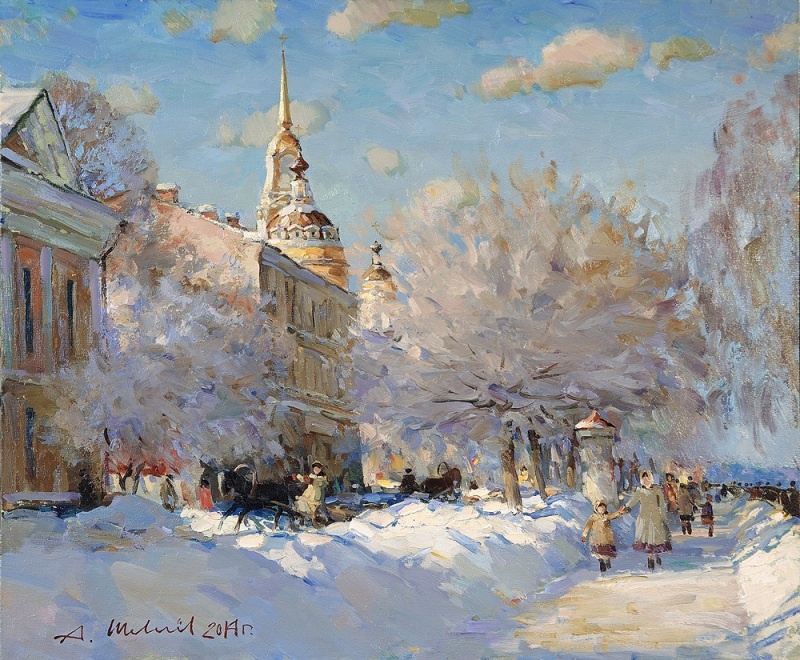 Рыбинск. Набережная зимой - картина А.В.Шевелева