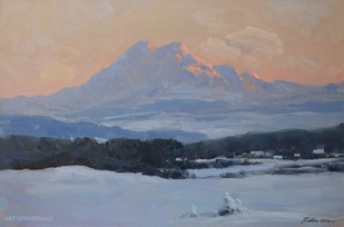 Эльбрус зимним вечером - картина А.И.Бабича