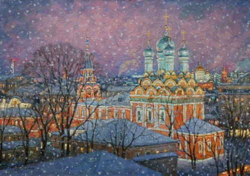 Снегопад над Москвой - картина И.В.Разживина