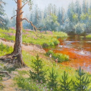 На речке - картина В.Ю.Жданова