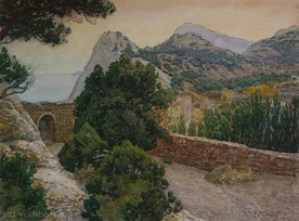 Крымский вечер - картина Н.В.Водолазского, акварельный пейзаж