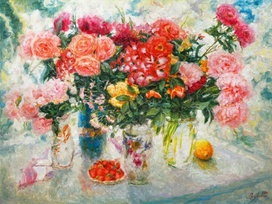 Натюрморт в розовых тонах - картина И.В. Разживина