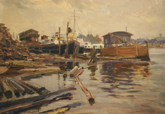Лесозаготовки на реке - картина А.П.Фирсова