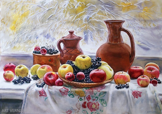 Яблоки и ягоды у окна - картина А.Б.Ефремова
