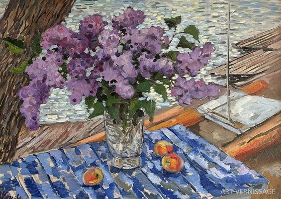 Сирень у берега - картина И.В.Козловой-Кузнецовой, натюрморт