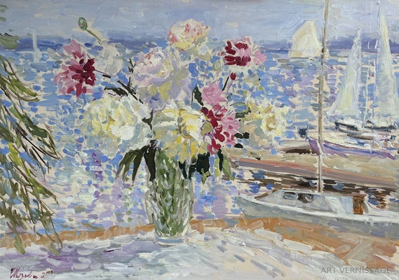 Пионы в яхт-клубе - картина И.В.Козловой-Кузнецовой