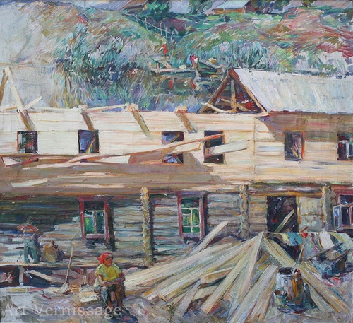 В поселке Красные Ткачи - картина Ю.П.Лежникова