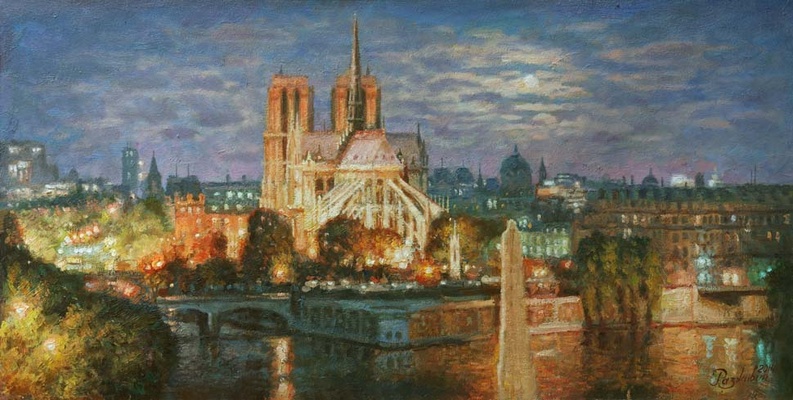 Париж в вечерних огнях картина И.В.Разживина