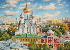 Зачатьевский монастырь, освещенный солнцем - картина И.В.Разживина