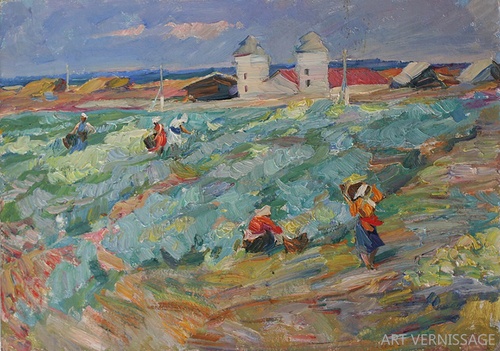 Уборка капусты - картина Ю.П.Лежникова