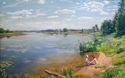 Дети на пляже в Некрасовском - картина А.Б.Ефремова