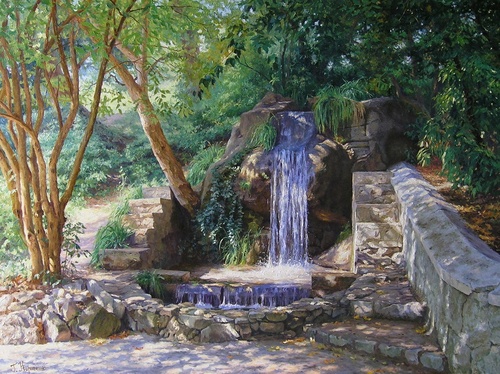 Водопад в Воронцовском парке - картина Г.Кириченко
