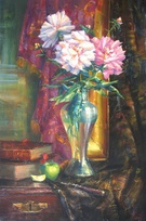 Пионы в стеклянной вазе картина В.Ю.Екимова