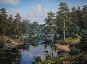 Пейзаж с озером - художник В.В.Потапов